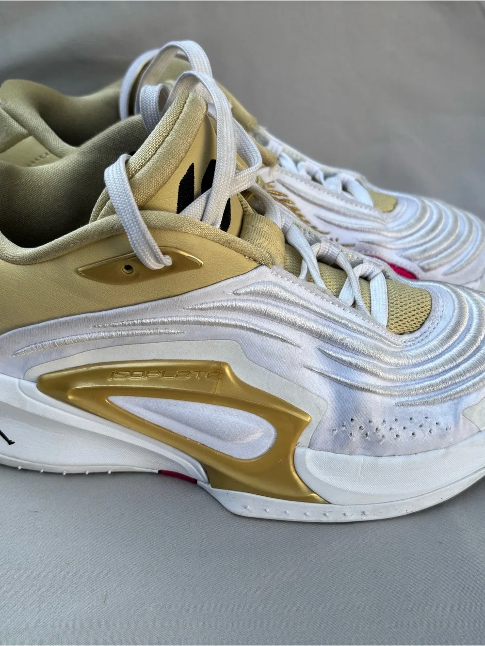 Jordan Men's White Sneakers with Pink Floral and Gold Accents